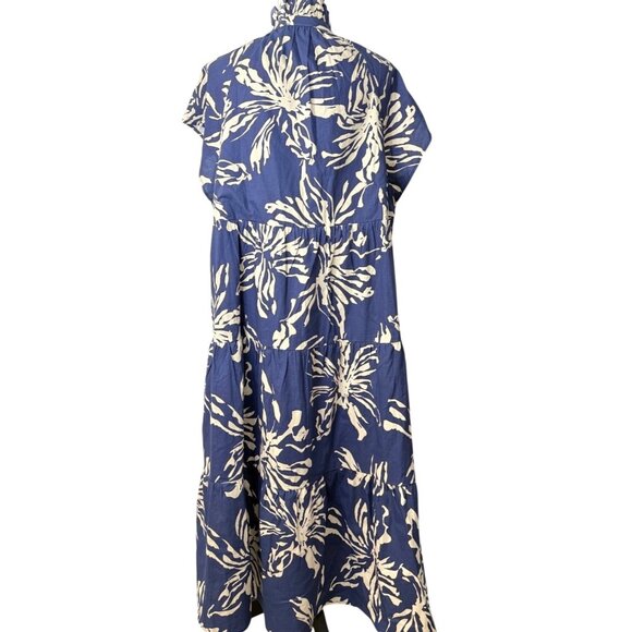 Pinch Floral Tiered Maxi Dress Womens XXL Blue Floral Short Sleeve Cotton Collar - Picture 3 of 7